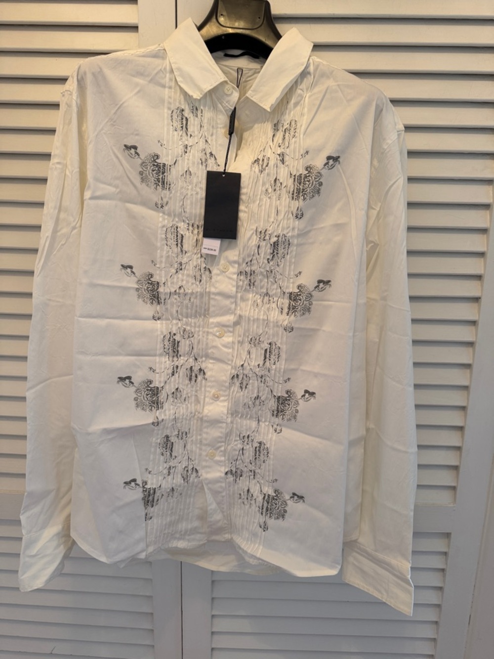 NWT Elie Tahari Men's White Button-Down Shirt with grey  Floral Print M